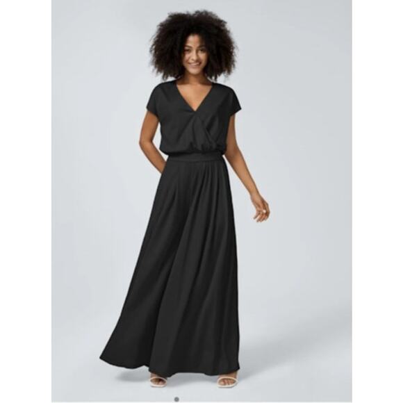 Halara V Neck Short Sleeve Side Pocket Wide Leg Flowy Waffle Casual Jumpsuit NWT - Picture 1 of 16